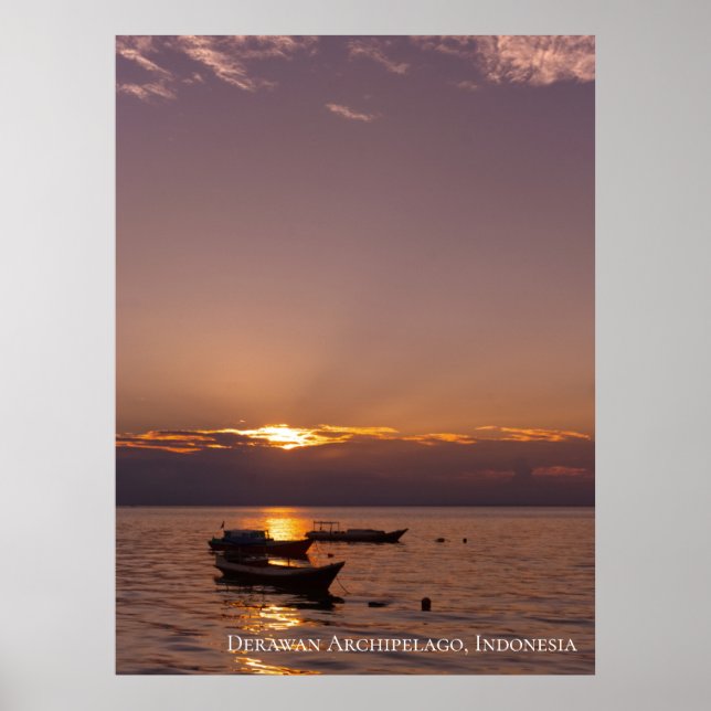 Sunbeam Sunset Rays Floating Boats Sea Twilight Poster (Front)