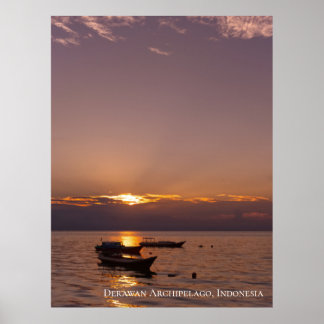 Sunbeam Sunset Rays Floating Boats Sea Twilight Poster