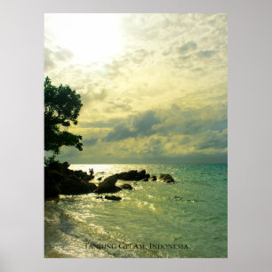 Sunbeam Sunset Sky Beach Twilight Travel Indonesia Poster