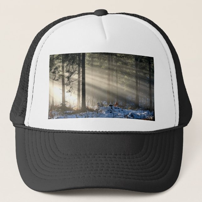 Sunbeam Through Forest in Winter Trucker Hat (Front)