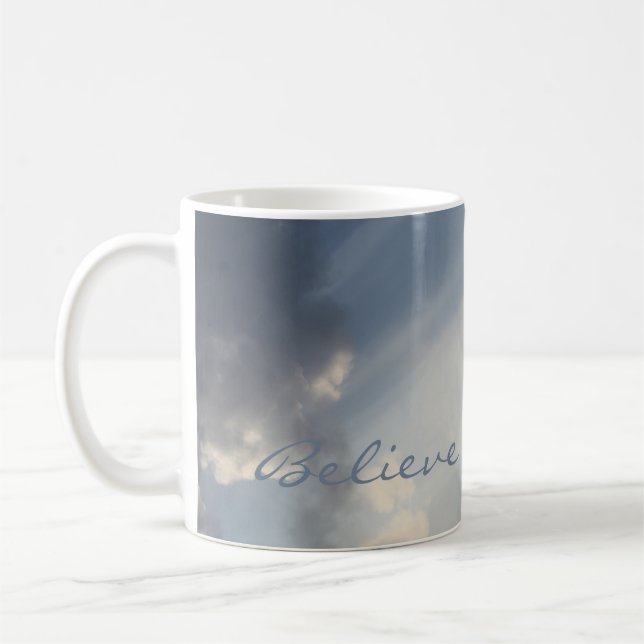 Sunbeam  White Clouds Inspirational Believe Coffee Mug (Left)