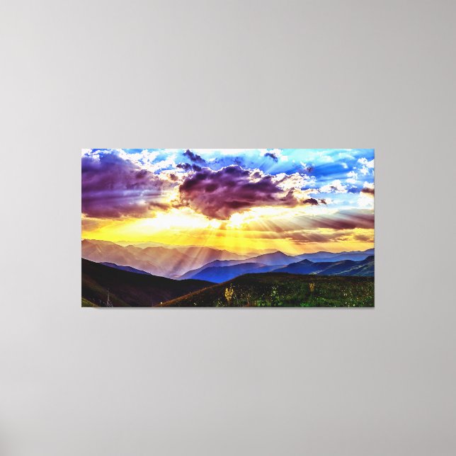 Sunbeams Mountains Photo Stretched Canvas Print (Front)