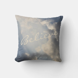 Sunbeams White Clouds Inspirational Believe Cushion