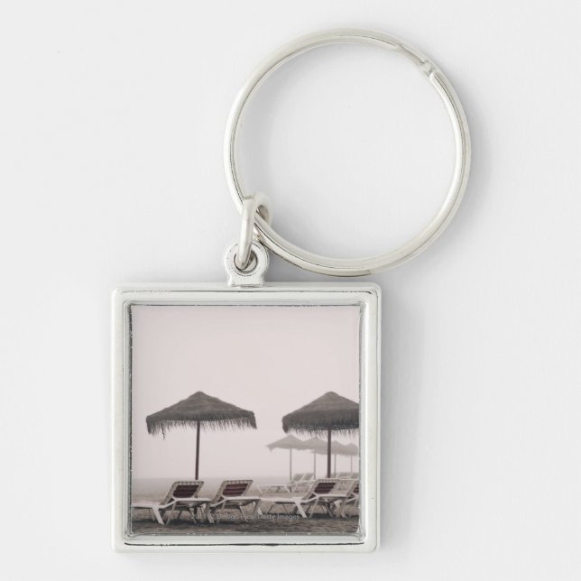 Sunbeds And Umbrella On Playamar Beach Key Ring (Front)