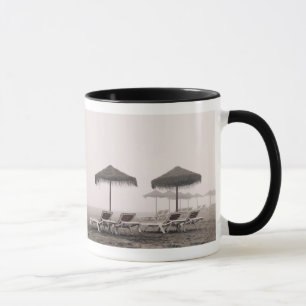 Sunbeds And Umbrella On Playamar Beach Mug
