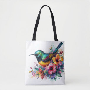 Sunbird Watercolor Floral Art Tote Bag