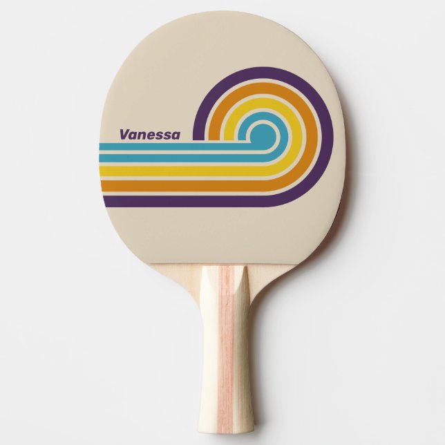 Sunbleached Coral Curl Stripes with Name Ping Pong Paddle (Front)