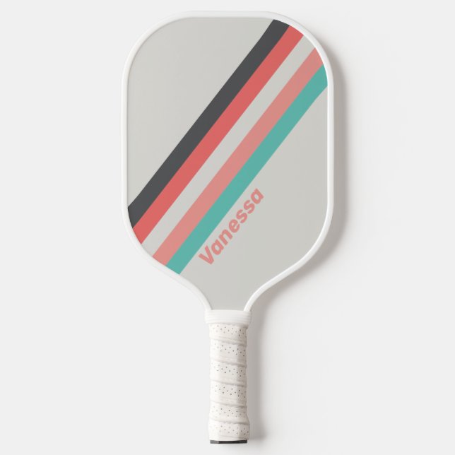 Sunbleached Coral Stripes with Name Pickleball Paddle (Front)