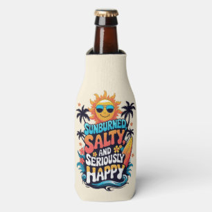 Sunburned Salty and Happy – Retro Beach Vibes Bottle Cooler