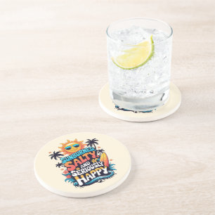 Sunburned Salty and Happy – Retro Beach Vibes Coaster