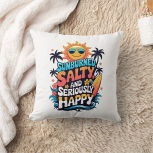 Sunburned Salty and Happy – Retro Beach Vibes Cushion
