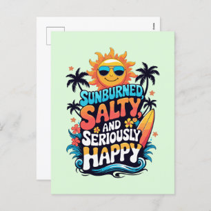 Sunburned Salty and Happy – Retro Beach Vibes Holiday Postcard