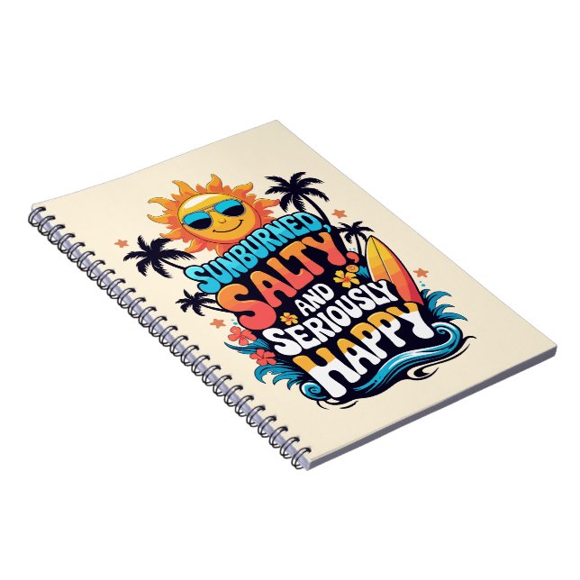 Sunburned Salty and Happy – Retro Beach Vibes Notebook (Right Side)