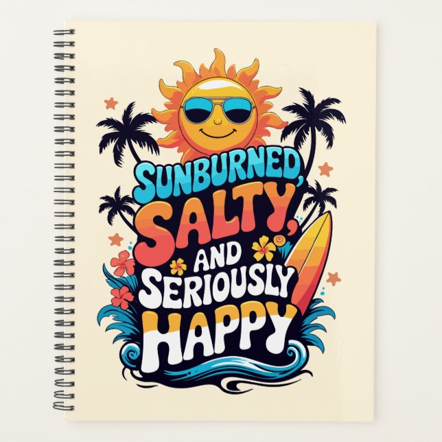 Sunburned Salty and Happy – Retro Beach Vibes Planner (Front)