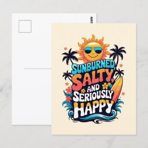 Sunburned Salty and Happy – Retro Beach Vibes Postcard