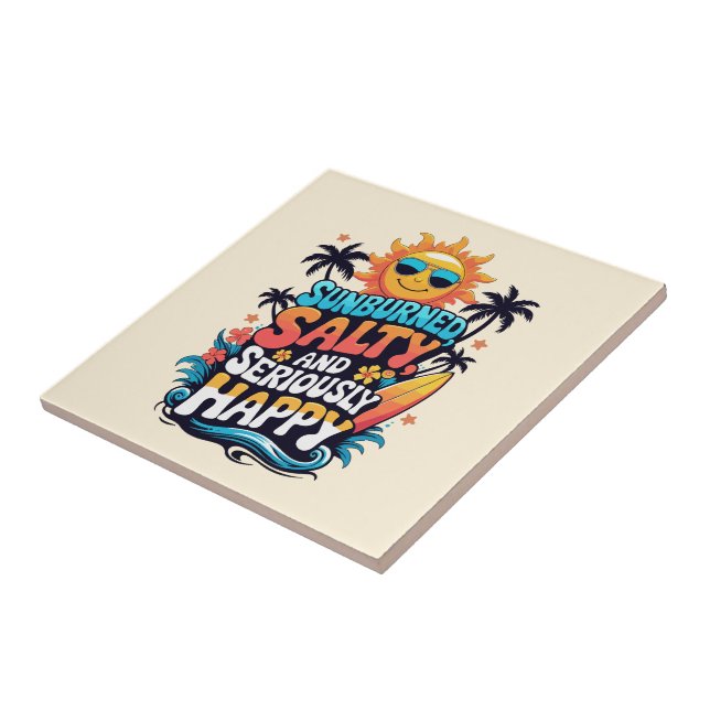 Sunburned Salty and Happy – Retro Beach Vibes Tile (Side)