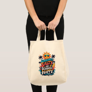 Sunburned Salty and Happy – Retro Beach Vibes Tote Bag