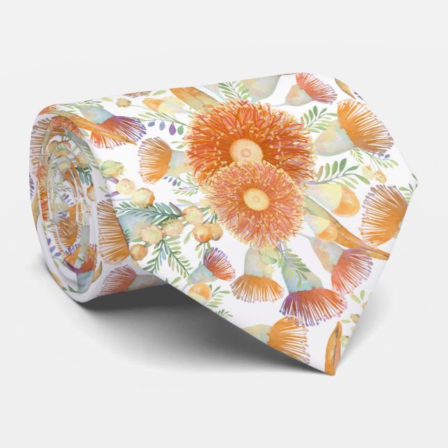 Sunburnt Wattle and Eucalyptus Blooms Tie (Rolled)