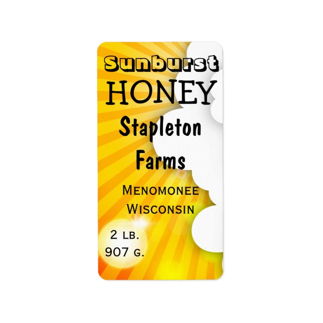 Sunburst and Clouds Honey Jar Label (Front)