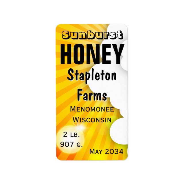 Sunburst and Clouds Honey Jar Labels (Front)
