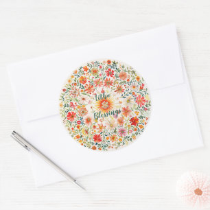 Sunburst and Floral Pattern Litha Classic Round Sticker