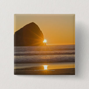 Sunburst And Haystack Rock At Cape Kiwanda 15 Cm Square Badge