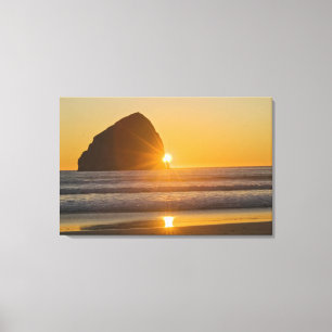 Sunburst And Haystack Rock At Cape Kiwanda Canvas Print