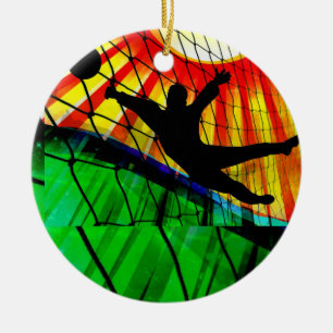 Sunburst and Net Soccer Goalie Invite Ceramic Tree Decoration