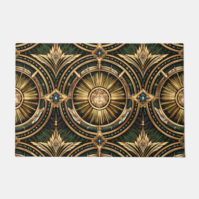 Sunburst Art Deco gold and emerald  Doormat (Front)