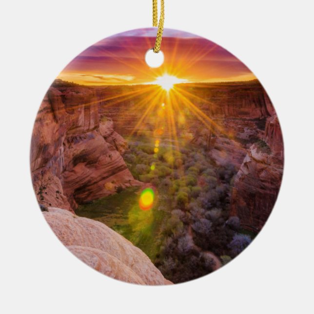 Sunburst at Canyon de Chelly, AZ Ceramic Tree Decoration (Front)