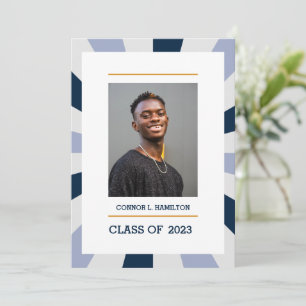 Sunburst Blue periwinkle Grey Photo Graduation Invitation
