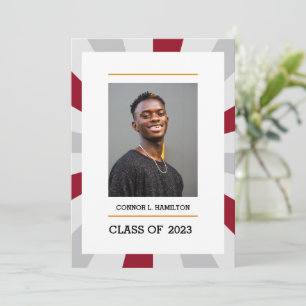 Sunburst Crimson and Grey Photo Graduation Invitation