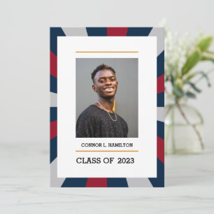 Sunburst   Crimson Navy Grey Photo Graduation  Invitation