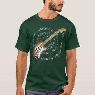 Sunburst Electric Guitar Spiralling Musical Notes T-Shirt