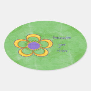 Sunburst Green Purple Polkadot Oval Sticker