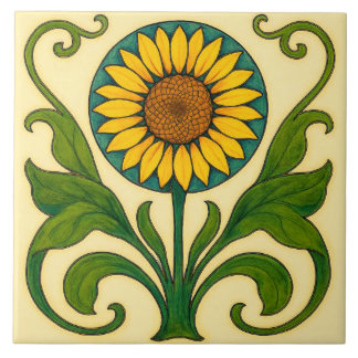 Sunburst Harmony: Nouveau Sunflower  Tile