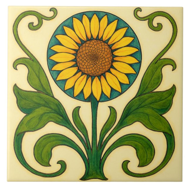 Sunburst Harmony: Nouveau Sunflower  Tile (Front)