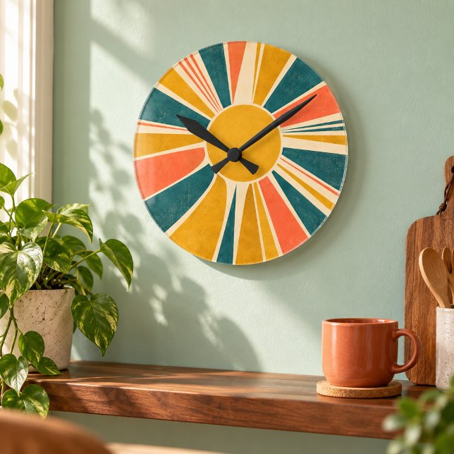 Sunburst Hour Wall Clock (8 inch acrylic wall clock with black hands. Flat printed design. Styled scene; props not included.)