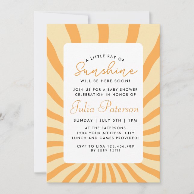 Sunburst Little Ray Of Sunshine Baby Shower (Front)