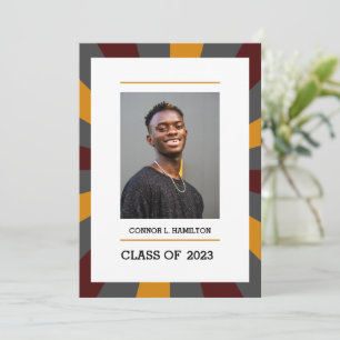 Sunburst   Maroon Orange Grey Photo Graduation   Invitation