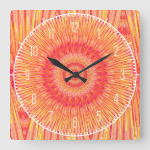 Sunburst Orange Square Wall Clock