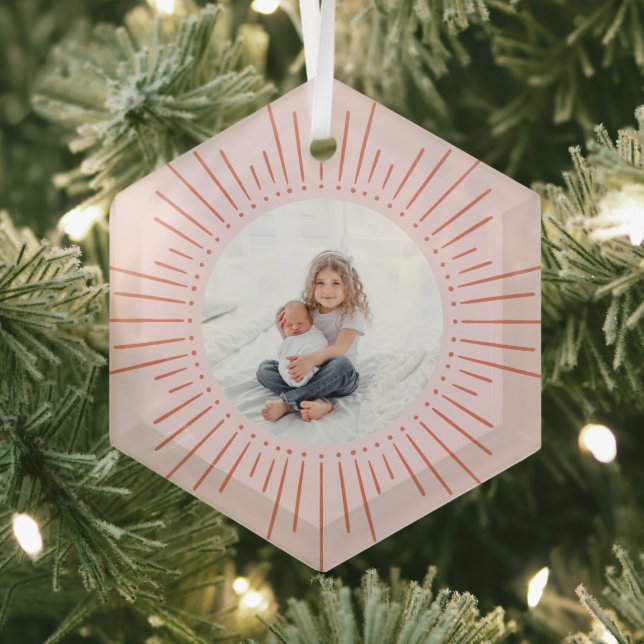 Sunburst Personalised Photo | Pink and Red Glass Tree Decoration (Insitu)