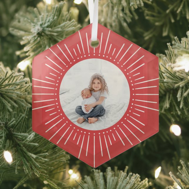 Sunburst Personalised Photo | Red Glass Tree Decoration (Insitu)