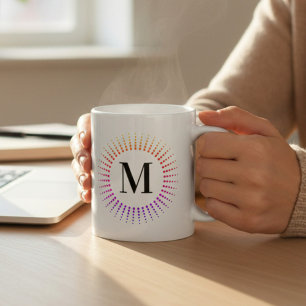 Sunburst Rainbow Tie Dye Initial Coffee Mug