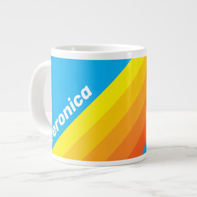 Sunburst Sea Stripes with Name Large Coffee Mug (Front Left)