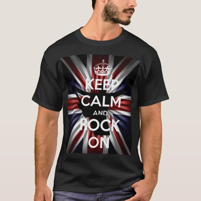 Sunburst UK Flag Keep Calm and Rock on T-Shirt (Front)