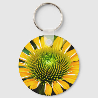 Sunburst Yellow Coneflower Button Keychain