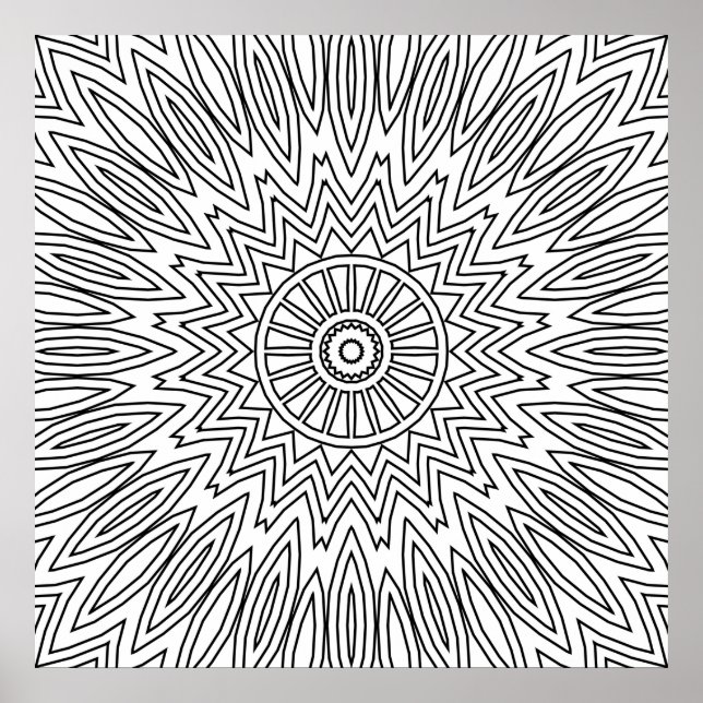 Sunburst Zigzag Mandala with Layered Line Pattern Poster (Front)