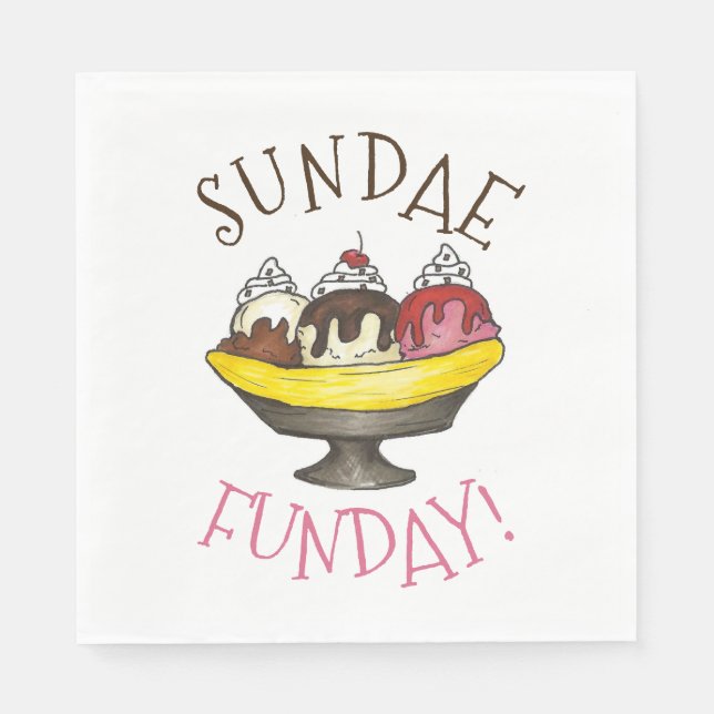 SUNDAE FUNDAY Banana Split Ice Cream Social Napkin (Front)