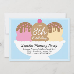 Sundae Making Birthday Party Invitations